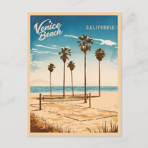 Vintage Travel Venice Beach California Retro Style Postcard