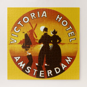 Vintage Travel, Victoria Hotel, Amsterdam, Holland Jigsaw Puzzle