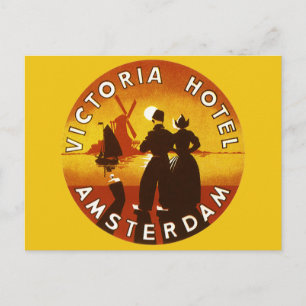 Vintage Travel, Victoria Hotel, Amsterdam, Holland Postcard