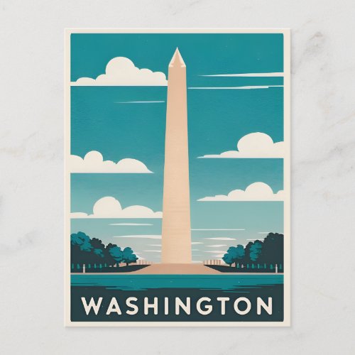 Vintage Travel Washington Monument Retro Graphic Postcard