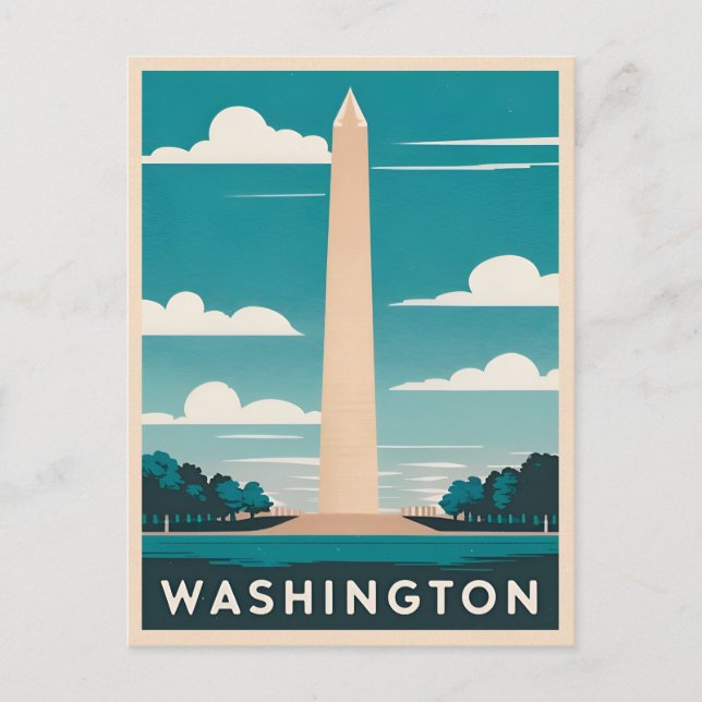 Vintage Travel Washington Monument Retro Graphic Postcard (Front)