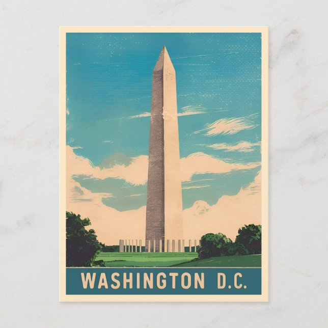 Vintage Travel Washington Monument Retro Scenic Postcard (Front)