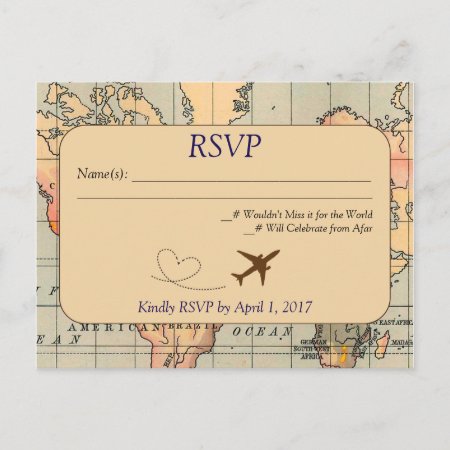 Vintage, Travel Wedding Rsvp Postcard