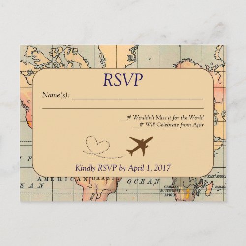 Vintage Travel Wedding RSVP Postcard