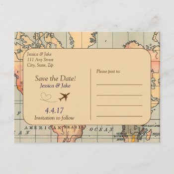 Vintage  Travel Wedding Save The Date Postcard by AestheticJourneys at Zazzle