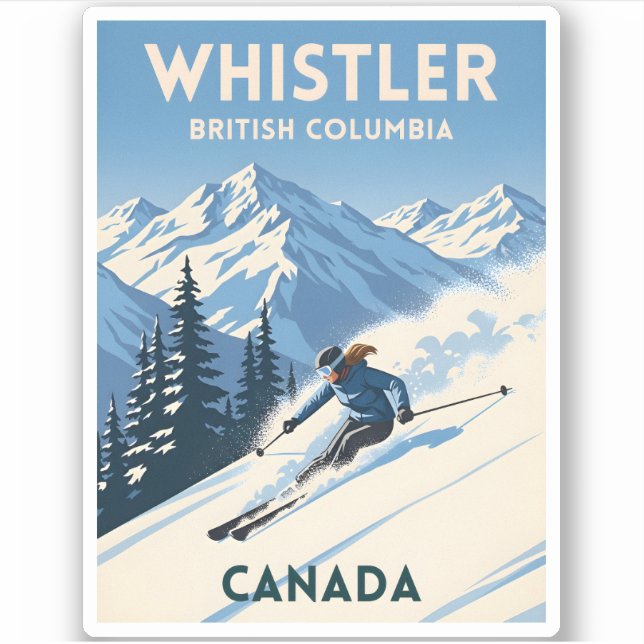 Vintage Travel Whistler British Columbia Skiing Sticker (Front)