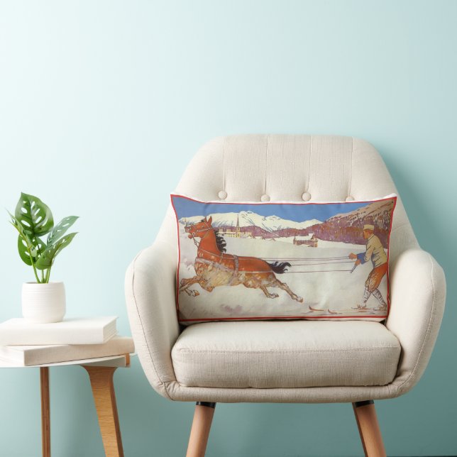 Vintage Travel, Winter in Engadin Switzerland Lumbar Pillow (Chair)