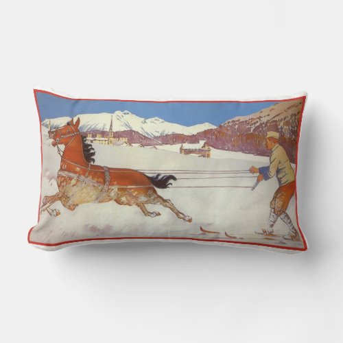 Vintage Travel Winter in Engadin Switzerland Lumbar Pillow