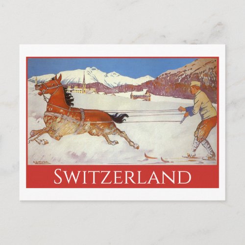 Vintage Travel Winter in Engadin Switzerland Postcard