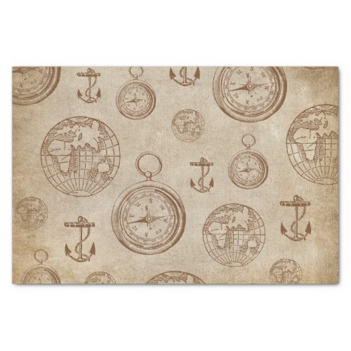 Vintage Travel with Compass Anchors  Globe Tissue Paper