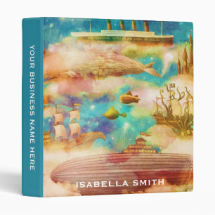 Vintage Travel World Sky Blue Ocean Whales 3 Ring Binder