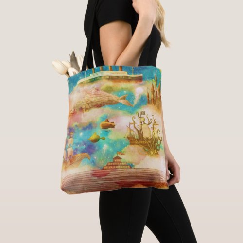 Vintage Travel World Sky Blue Ocean Whales Tote Bag