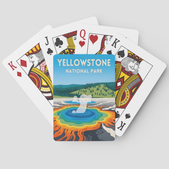 Vintage Travel Yellowstone National Park Landscape Poker Cards (Back)