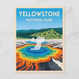 Vintage Travel Yellowstone National Park Landscape
