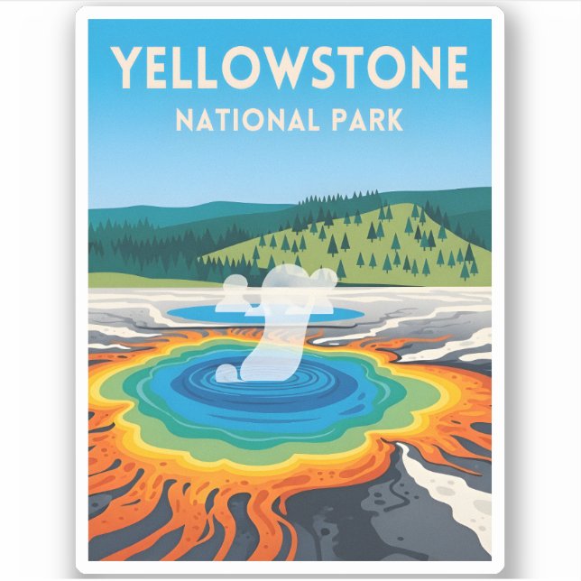 Vintage Travel Yellowstone National Park Landscape Sticker (Front)