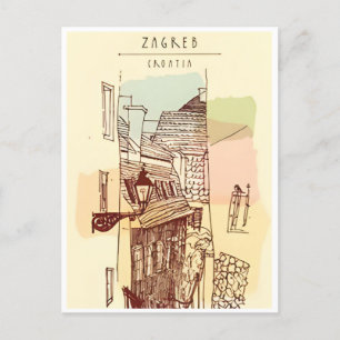 Vintage Travel Zagreb Croatia Cityscape retro  Postcard