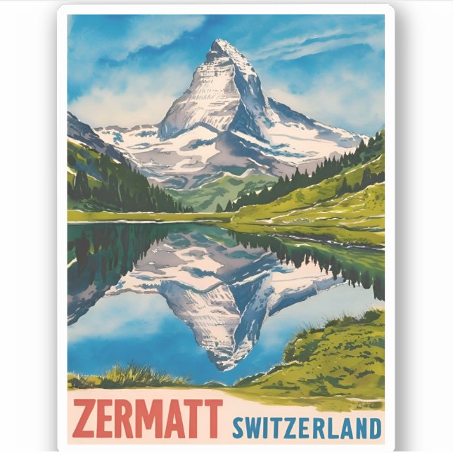 Vintage Travel Zermatt Switzerland Matterhorn Sticker (Front)