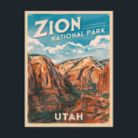 Vintage Travel Zion National Park Utah Retro Postcard<br><div class="desc">Transport yourself to the stunning canyons and cliffs of Zion National Park with this retro travel-themed design. Infused with nostalgic vibes and vintage charm, this design captures the vibrant colors and dramatic landscapes of one of America's most awe-inspiring natural treasures in a retro aesthetic reminiscent of classic travel posters from...</div>