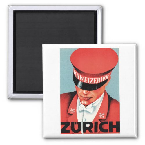 Vintage Travel Zurich Switzerland Label Art Magnet