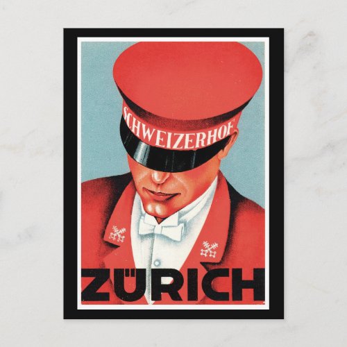 Vintage Travel Zurich Switzerland Label Art Postca Postcard