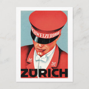 Vintage Travel Zurich Switzerland Label Art Postcard