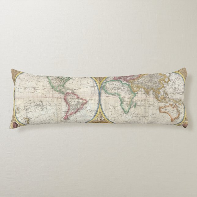 Vintage Traveler World Map Body Pillow (Front)