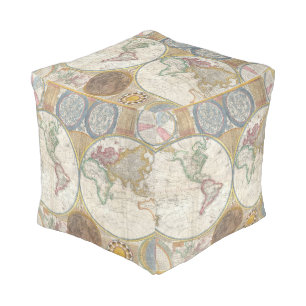 Vintage Traveler World Map Pouf