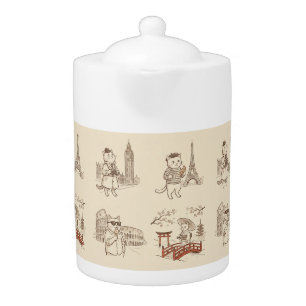 Vintage Traveling Cats Kitchen Teapot Whimsical