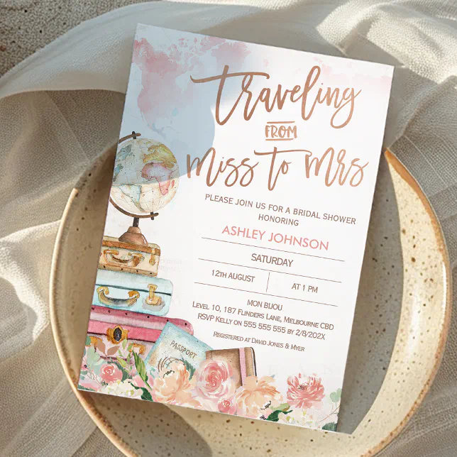 Vintage Traveling From Miss To Mrs Bridal Shower Invitation | Zazzle