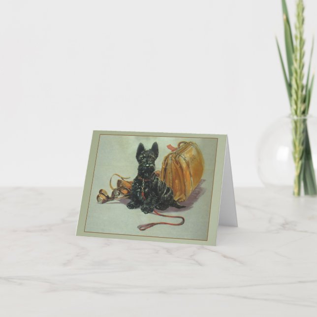 Vintage Traveling Scottie Dog Note Card (Front)