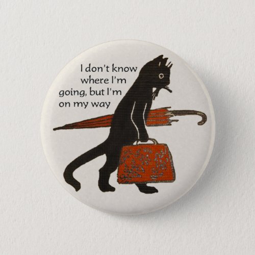 Vintage Travelling Black Cat Round Button Pin
