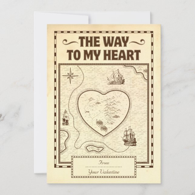 Vintage Treasure Map to my Heart Valentine's Day Holiday Card (Front)