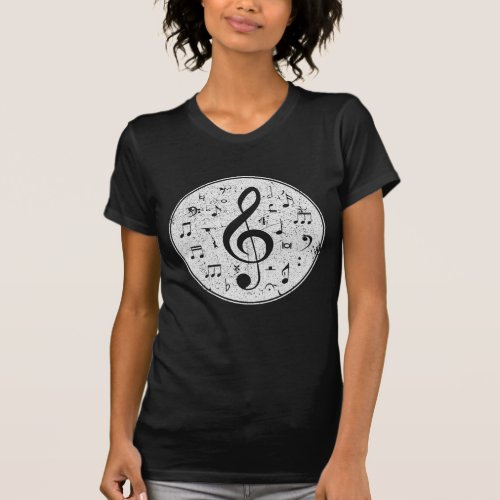 Vintage Treble Clef Music Notes Design T_Shirt