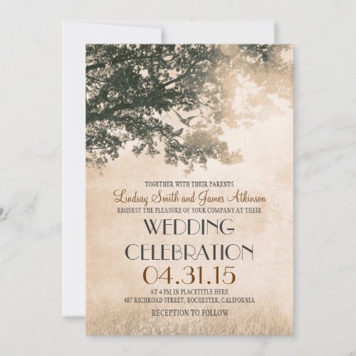 Vintage Tree and Love Birds Rustic Country Wedding Invitation