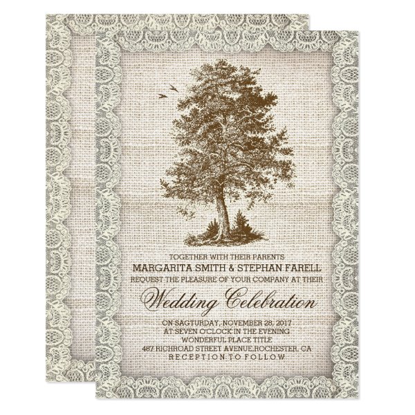 161590832942027562 Vintage tree burlap lace rustic wedding invite