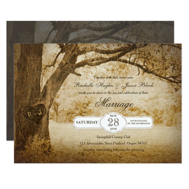 Vintage Tree Carving Wedding Invitation