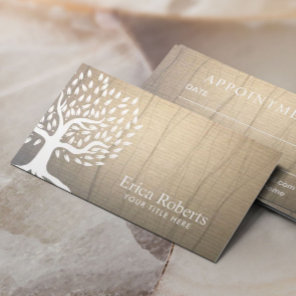 Vintage Tree Elegant Linen Texture Appointment Card