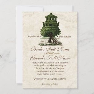 Vintage Tree House Fun Antiqued Parchment Wedding Invitation