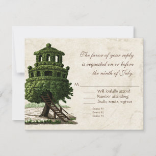Vintage Tree House Fun Antiqued Parchment Wedding RSVP Card