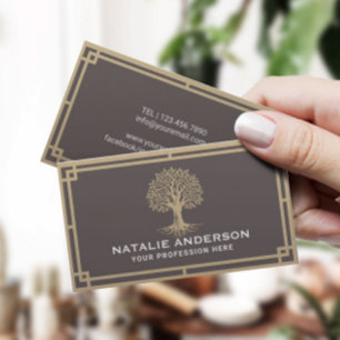 Vintage Tree Logo Elegant Life Coach Yoga SPA Business Card