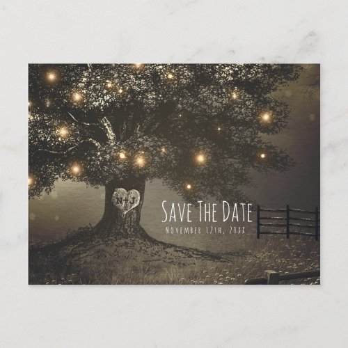 Vintage Tree  Night Lights Wedding Save the Date Announcement Postcard