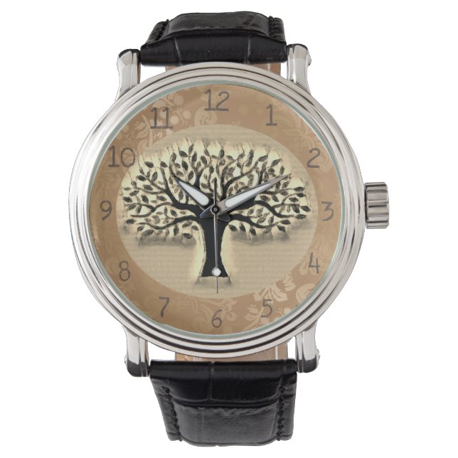 Vintage Tree of Life Silhouette Art Watch (Front)