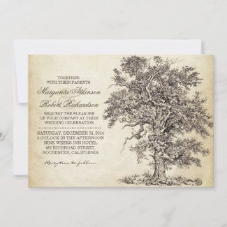 vintage tree old aged wedding invitations