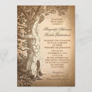 vintage tree old rustic wedding invitations