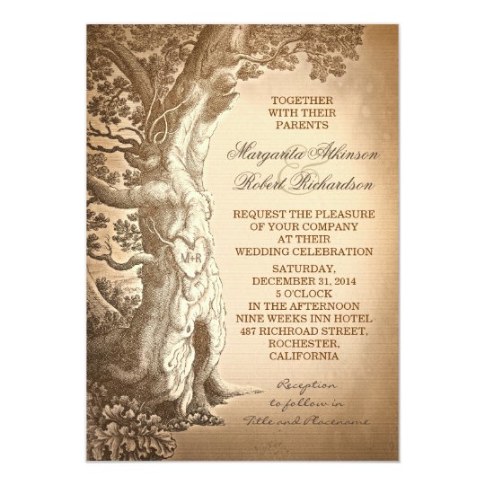 vintage tree old rustic wedding invitations zazzle com oak tree wedding invitation