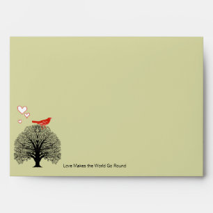 Vintage Tree Red Love Bird Wedding Envelope