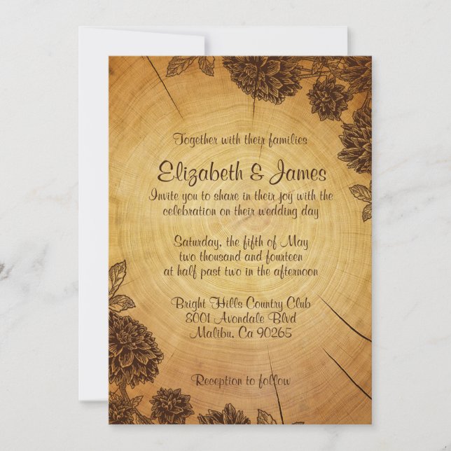 Vintage Tree Ring Wedding Invitations (Front)
