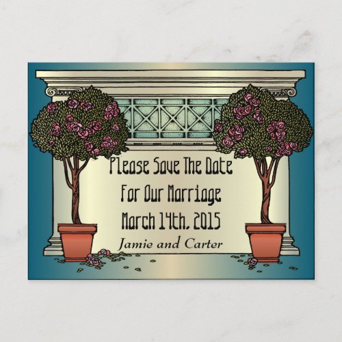 Vintage Tree Roses Art Deco Save The Date Announcement Postcard