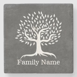 Vintage Tree Rustic Chalkboard Family Name Stone Coaster