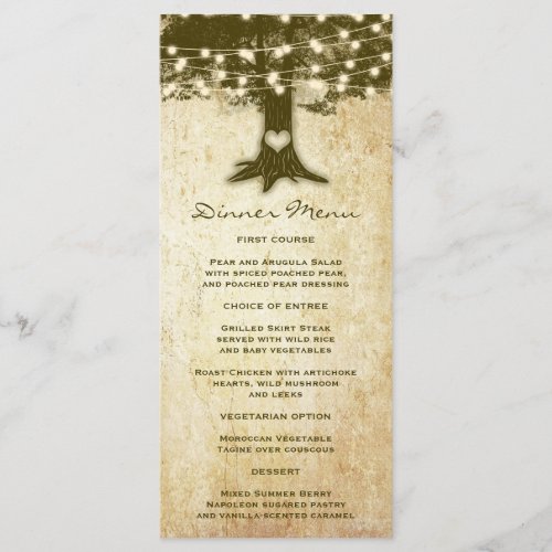 Vintage Tree Rustic String Lights Slim Dinner Menu